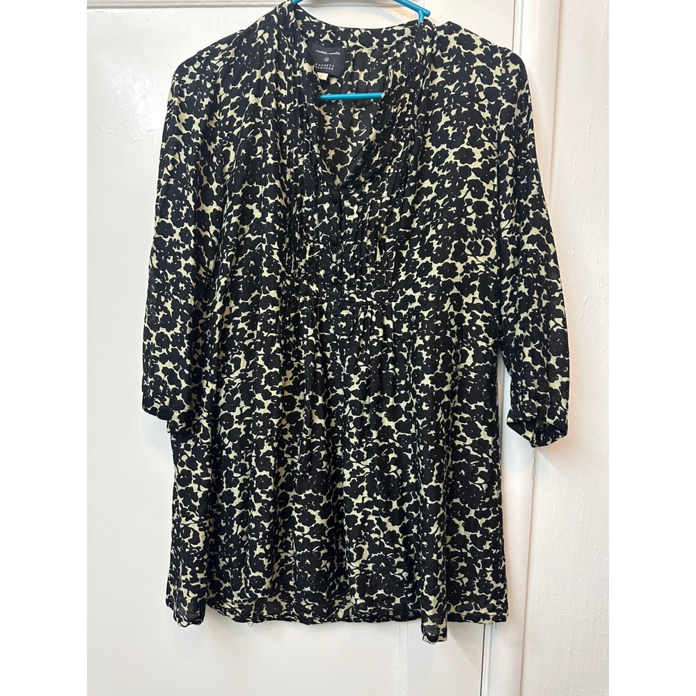 Natalie Martin Barneys New York Silk Floral‎ Tunic Blouse Black Cream Small